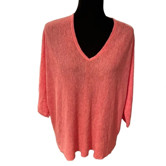 Eileen Fisher Knit Salmon Pink Organic Linen V neck Top Small - Picture 4 of 7